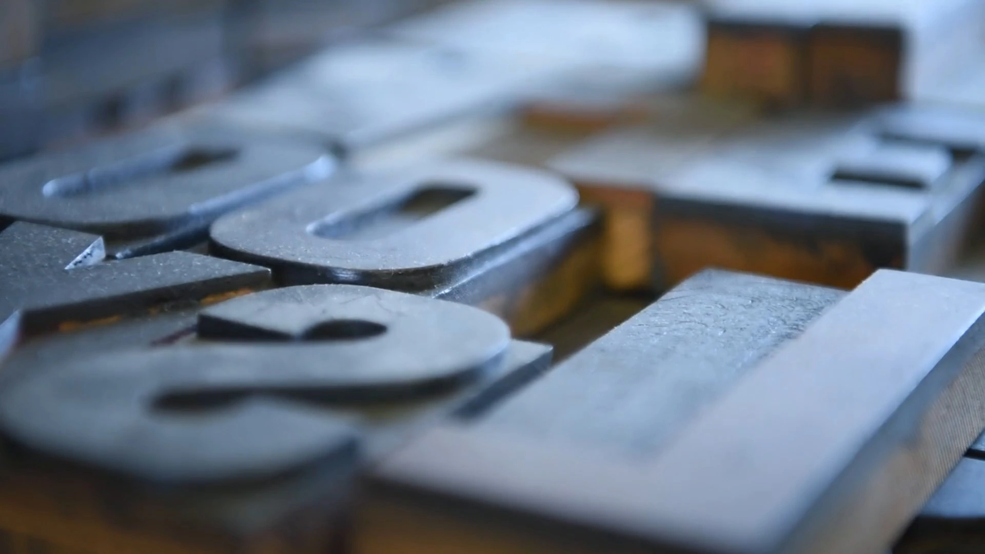 Metal printing type in the workshop
