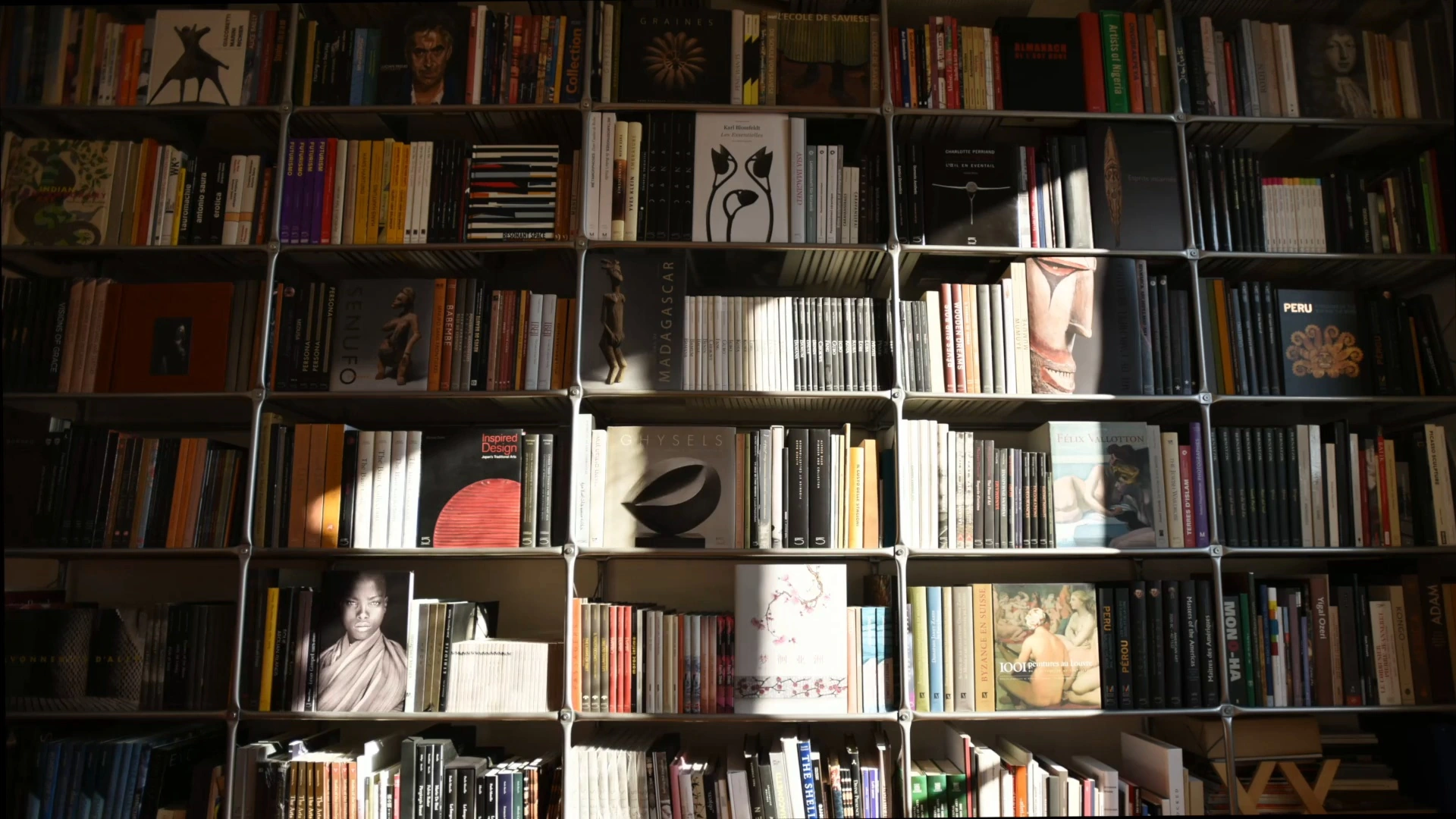 Art books displayed in the library
