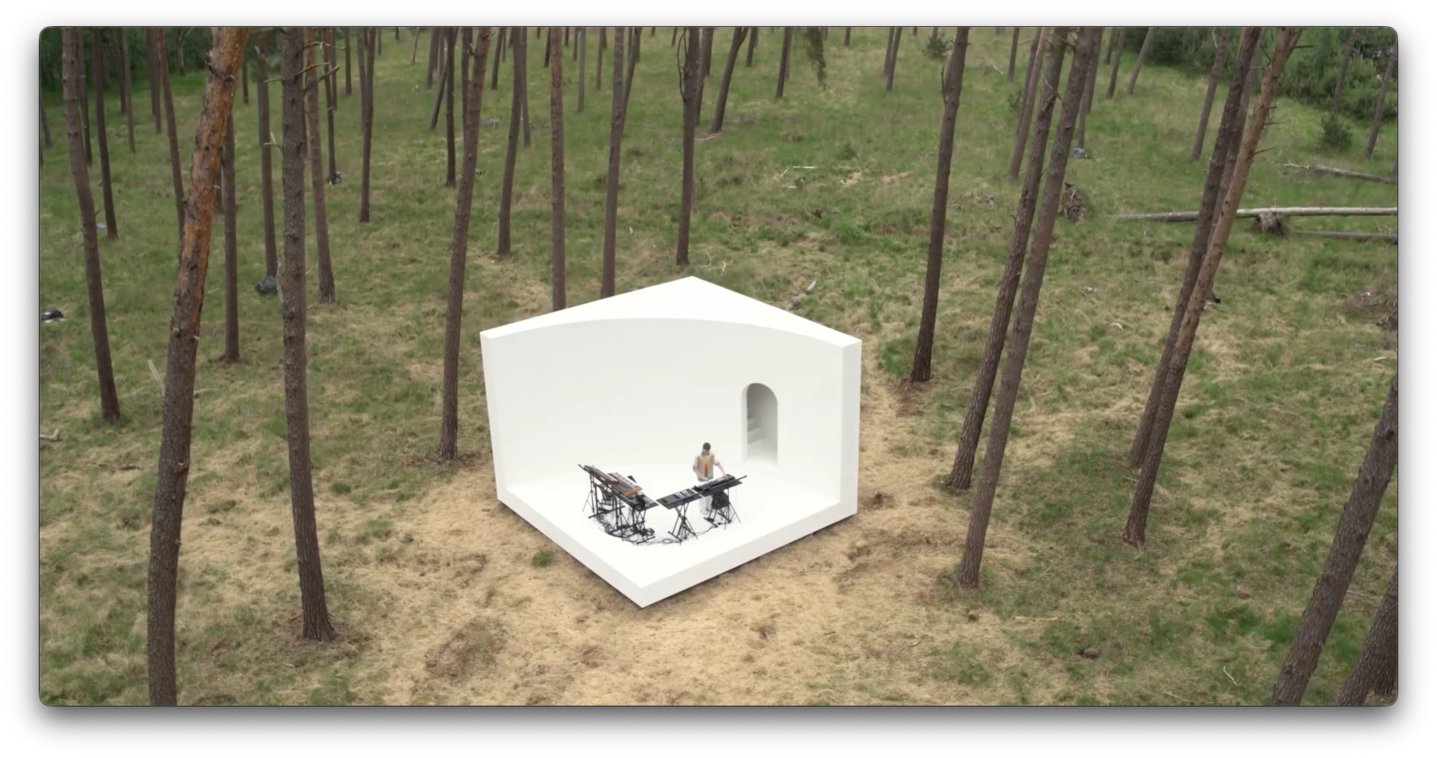 Aerial view of the white stage in the pine forest