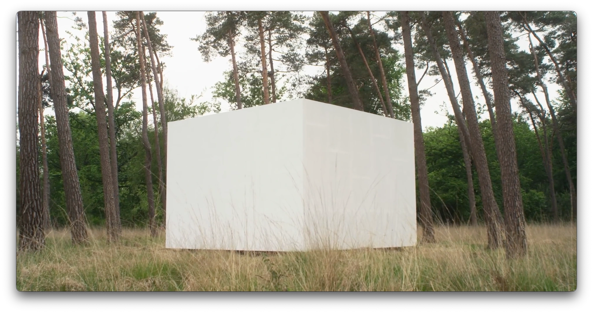 The sculptural white stage seen from behind