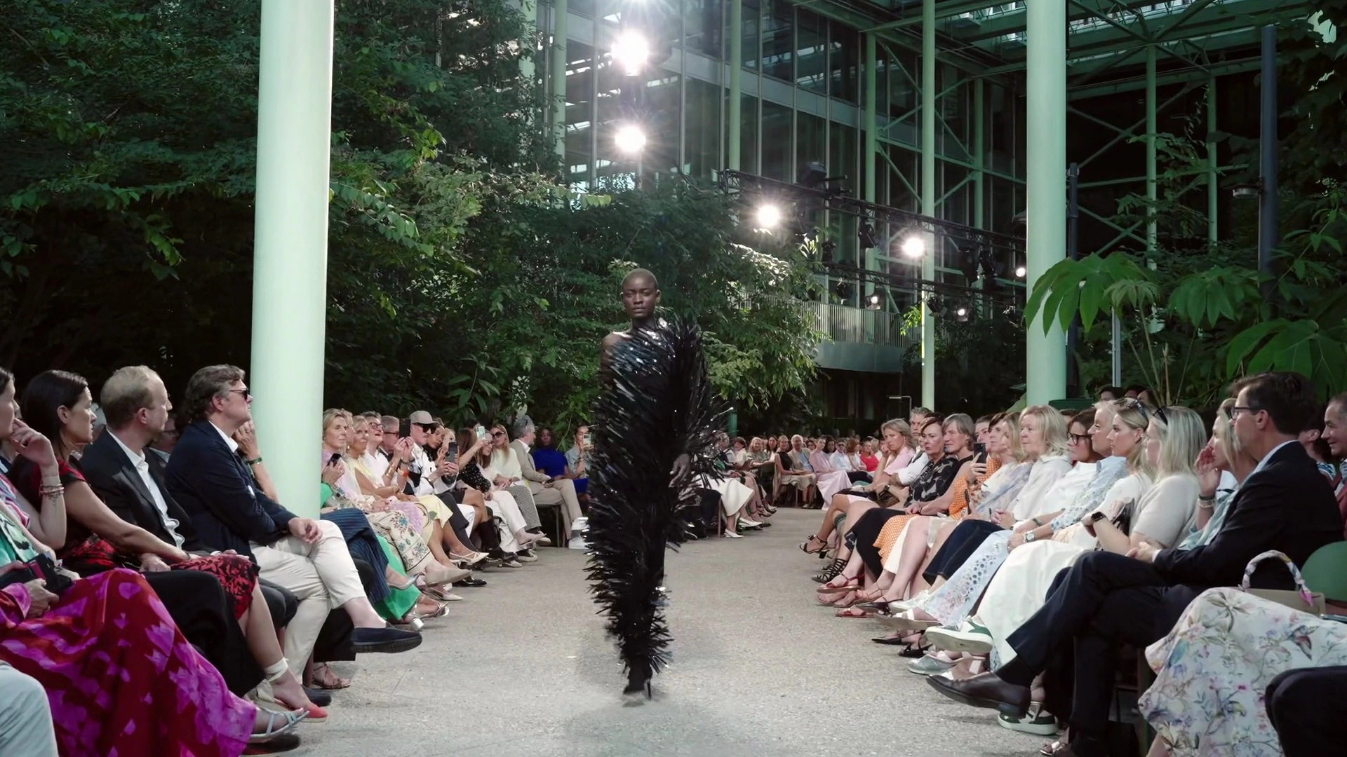 Black sculptural silhouette on the runway