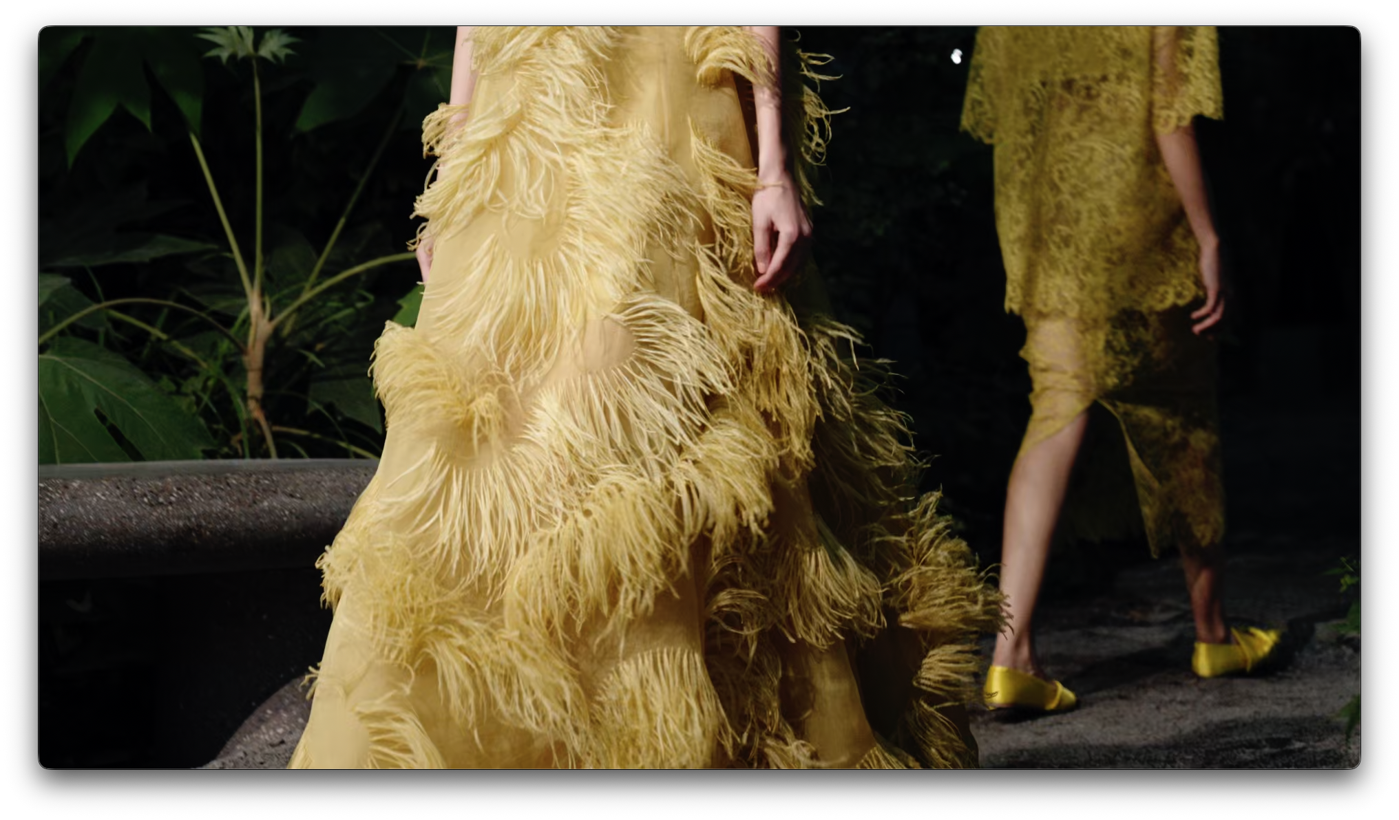 Yellow feathered silhouettes — fabric detail